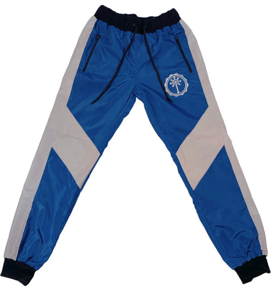 Royal blue reflective windbreaker pants